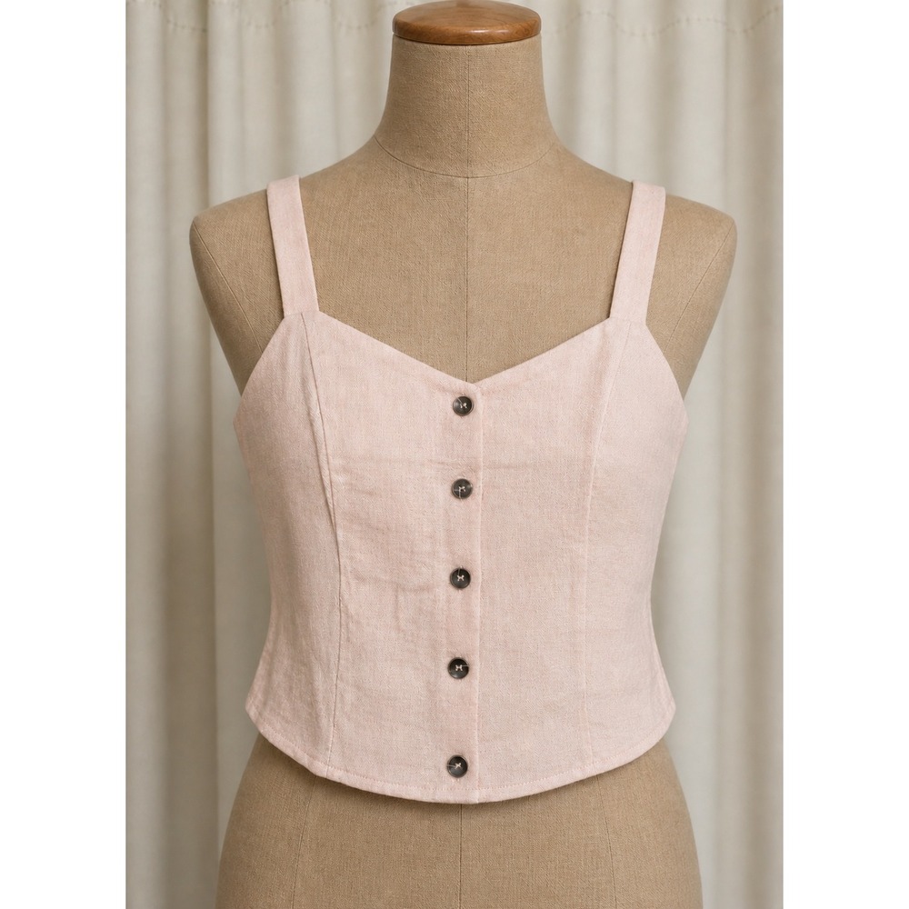 NWT Knot Sisters Crop Cami Peach Pink Button Front Smocked Back Med